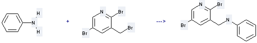 Pyridine, 2, 5-dibromo-3-(bromomethyl)- can react with Aniline to get (2, 5-Dibromo-pyridin-3-ylmethyl)-phenyl-amine.